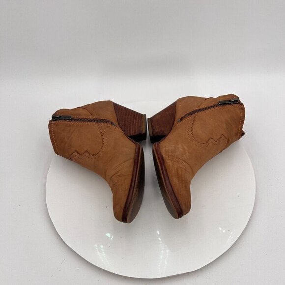 Frye Reina Women Size 5.5M Brown Cognac Suede Side Zip Heel Block Ankle Boot - Picture 9 of 16